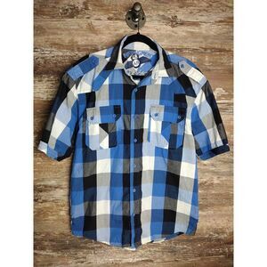 INFRINGEMENT AR48 Raider Jean Co Short Sleeve Shirt | Plaid | Blue